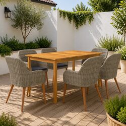 7 Piece Garden Dining Set Outdoor Furniture Brown Acacia Wood Steel Frame