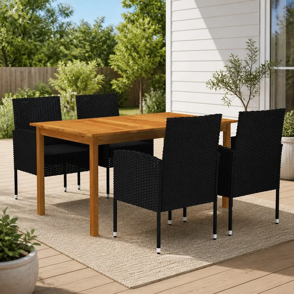 Garden Dining Set 5 Piece Outdoor Furniture Table Chairs with Cushions Black