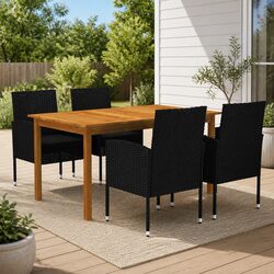Garden Dining Set 5 Piece Outdoor Furniture Table Chairs with Cushions Black