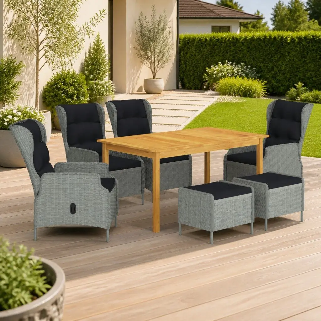 Garden Dining Set 7 Piece Outdoor Furniture Grey Rattan Chair Table Patio