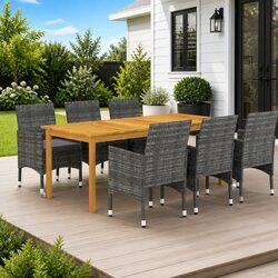 7 Piece Outdoor Dining Set Grey Garden Furniture Table Chairs with Cushions