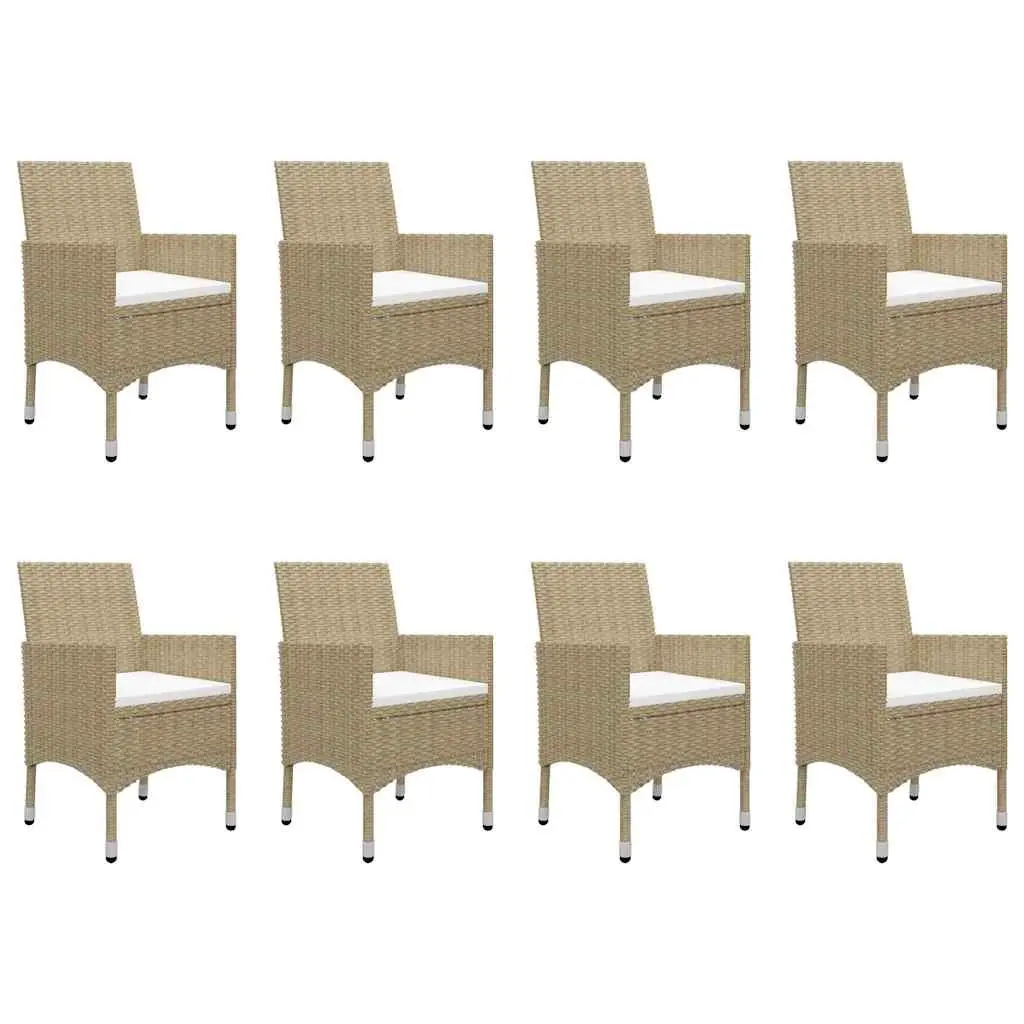 Garden Dining Set Beige 9 Piece Outdoor Table Chairs Rattan Patio Furniture
