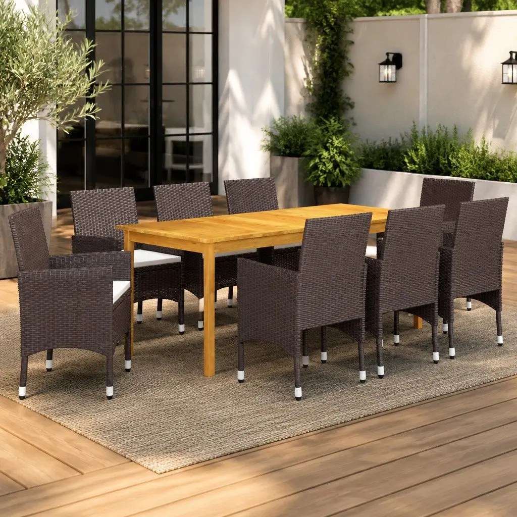Garden Dining Set Brown 9 Piece Outdoor Table Chairs Rattan Furniture