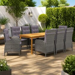 Concise 9-Piece Garden Dining Set with Grey Rattan