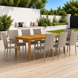 Concise 9-Piece Outdoor Dining Set with Grey Finish
