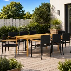 Concise 9 Piece Black Outdoor Dining Set with Comfort
