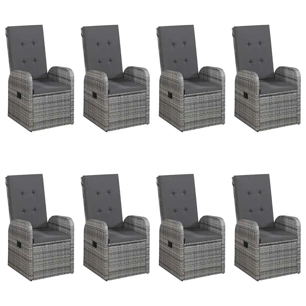 9 Piece Garden Dining Set Grey Acacia Wood Table Rattan Chairs Outdoor Furniture