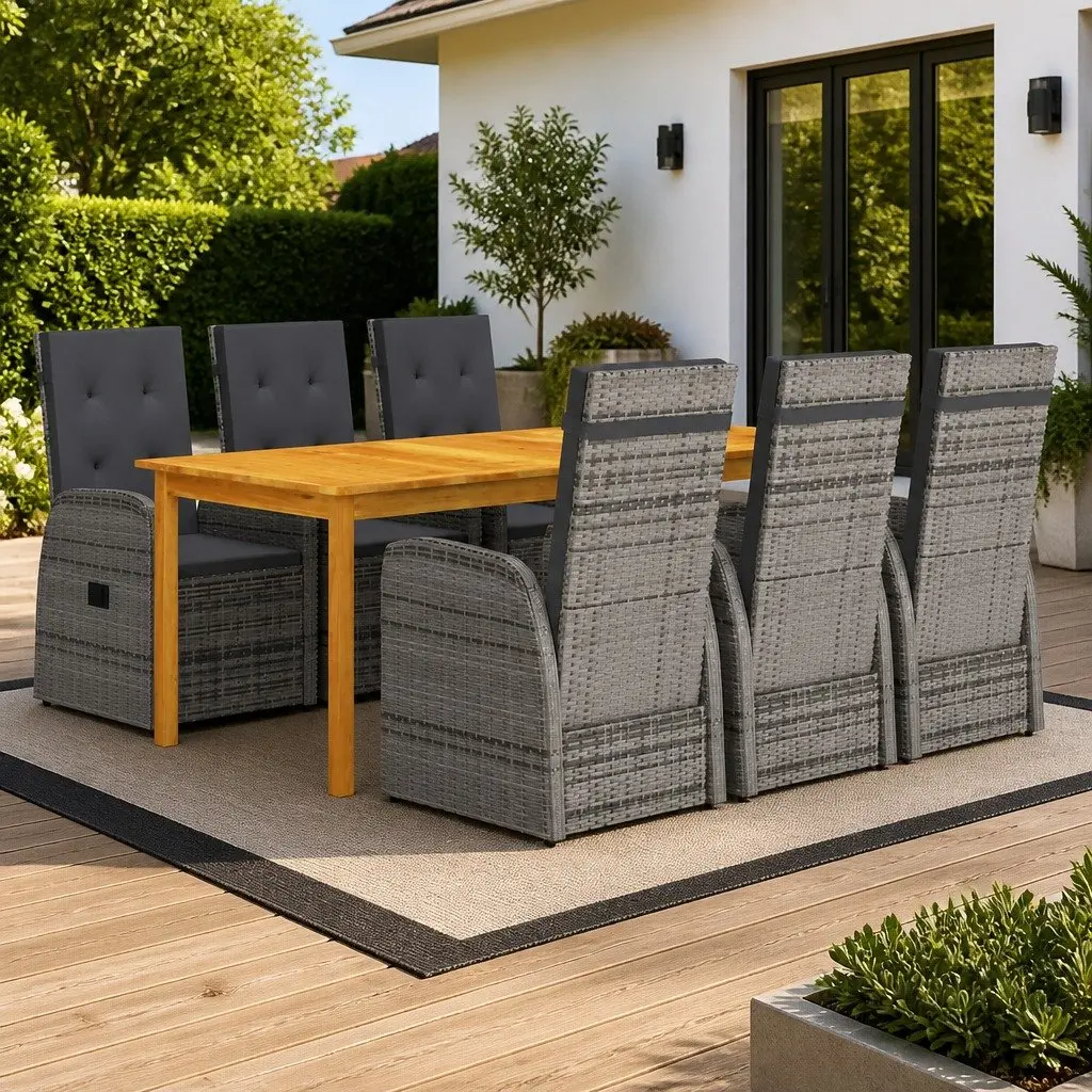 Garden Dining Set Grey 7 Piece Outdoor Table Chairs Cushions
