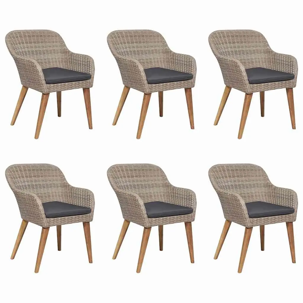 Garden Dining Set Brown 7 Piece Acacia Wood Table Rattan Chairs Outdoor