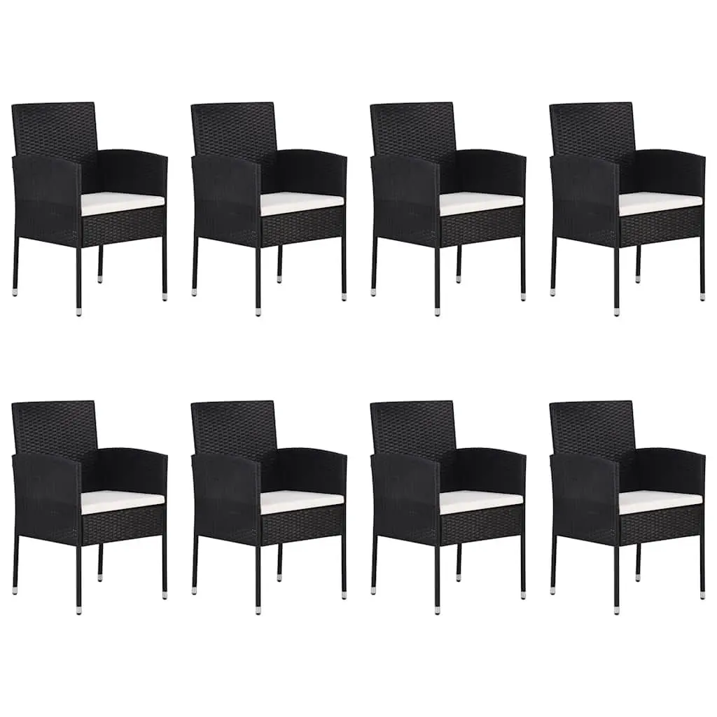 9 Piece Black Outdoor Dining Set Acacia Wood Table Steel Frame Chairs with Cushions