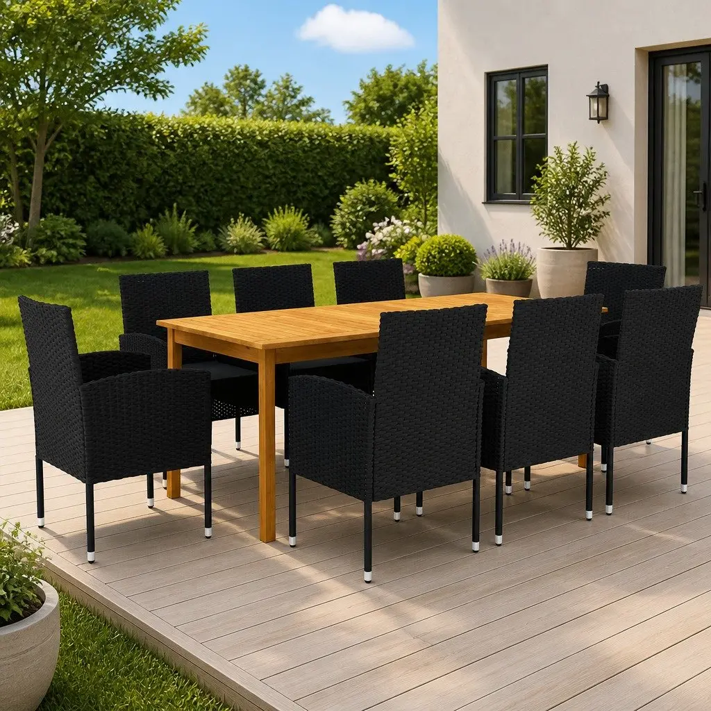 9 Piece Garden Dining Set in Black