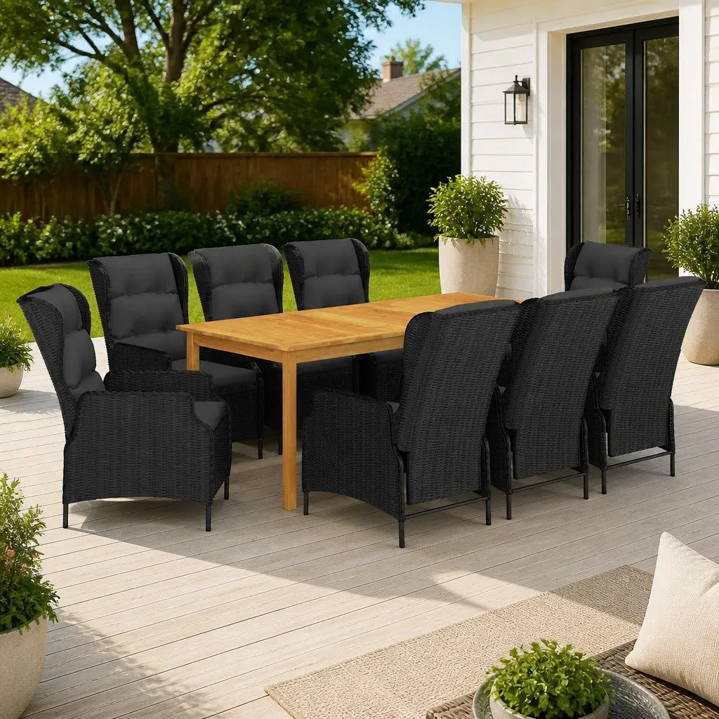 Garden Dining Set 9 Piece Outdoor Table Chairs Grey Patio Furniture Acacia Wood