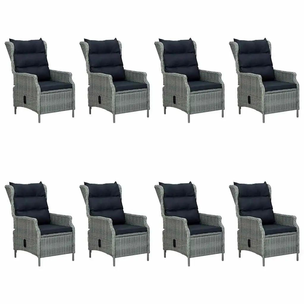 9 Piece Garden Dining Set Grey Acacia Wood Table Steel Rattan Chair Outdoor