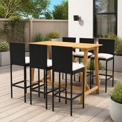 Garden Bar Set 7 Piece Outdoor Patio Furniture Black with Removable Cushions