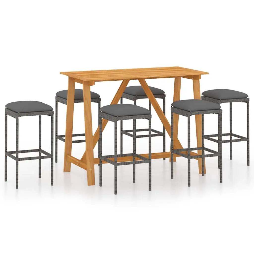 Garden Bar Set Grey 7 Piece Outdoor Patio Furniture with Cushions Table and Stools