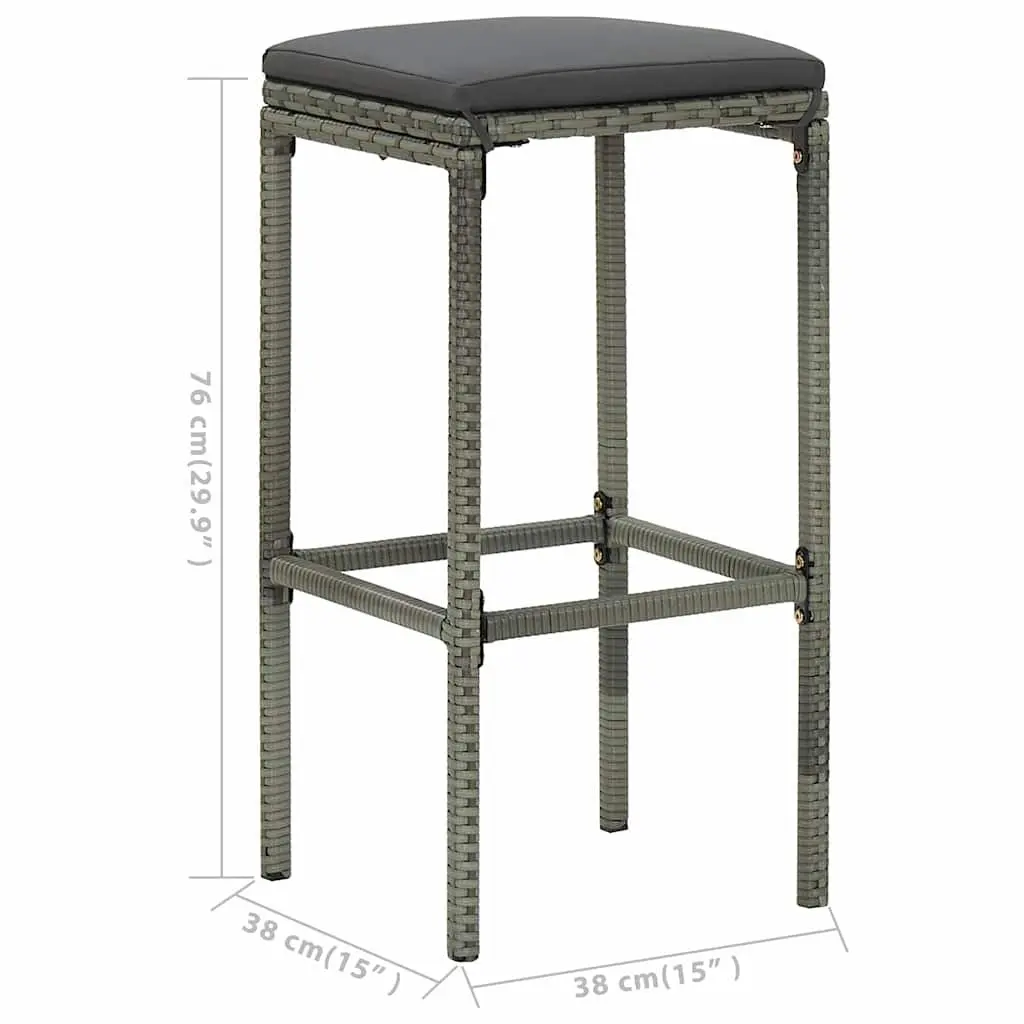 Garden Bar Set Grey 7 Piece Outdoor Patio Furniture with Cushions Table and Stools
