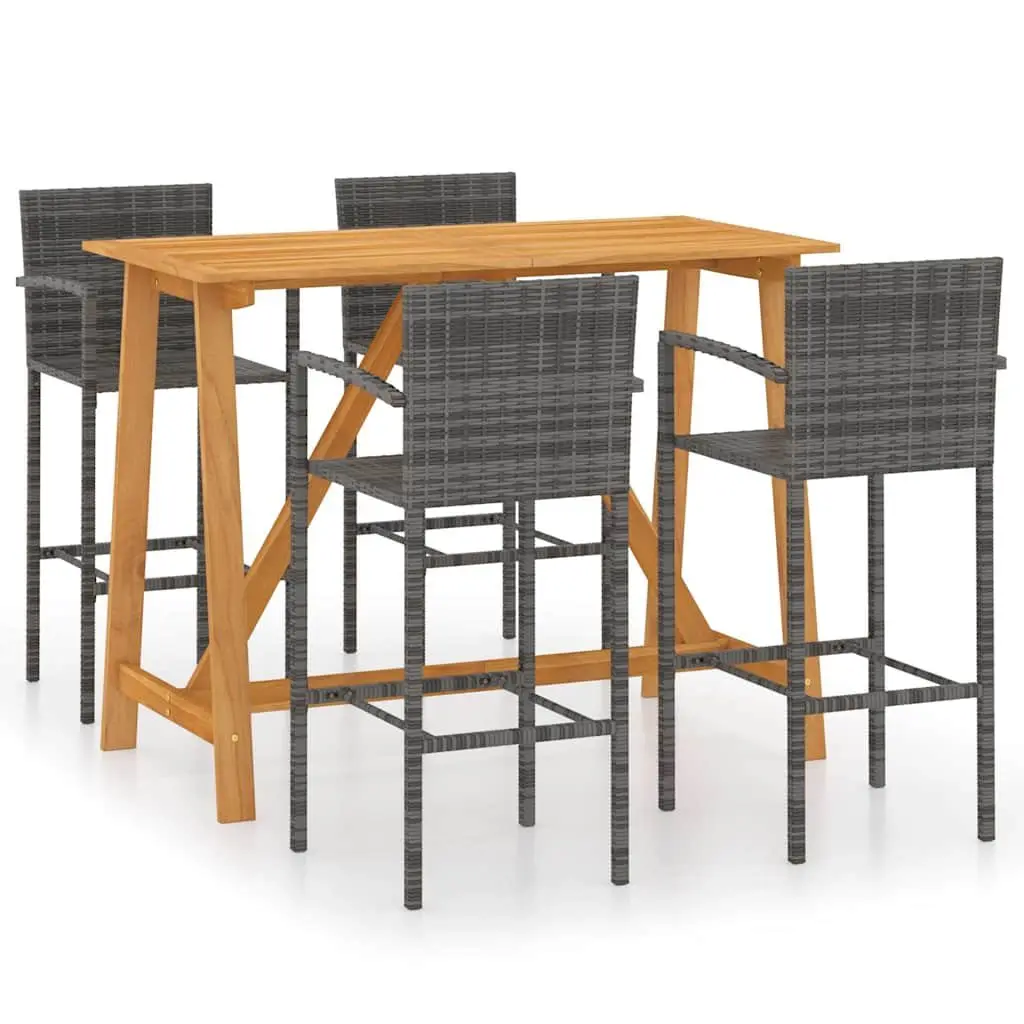 5 Piece Garden Bar Set Grey Rattan Stool Table Outdoor Patio Furniture