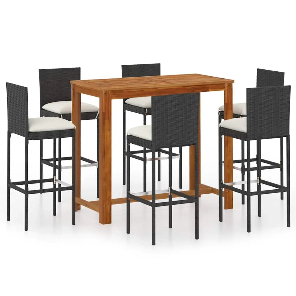 Garden Bar Set Black 7 Piece Outdoor Patio Furniture with Cushions