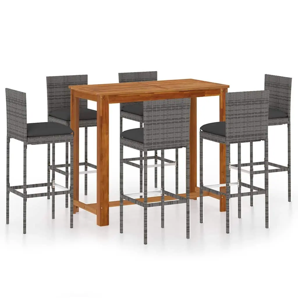 7 Piece Garden Bar Set Outdoor Patio Furniture with Seat Cushions Rattan Stools