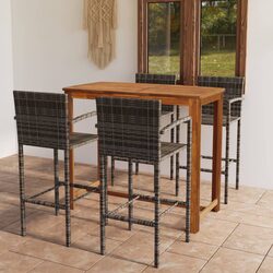 Garden Bar Set 5 Piece Outdoor Furniture Patio Rattan Stools Table Grey