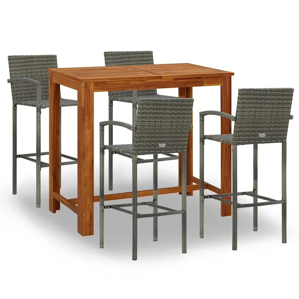 Patio Rattan Bar Set Grey 5 Piece Outdoor Furniture Table and Stools
