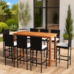 Garden Bar Set 9 Piece Outdoor Patio Furniture with Cushions Black