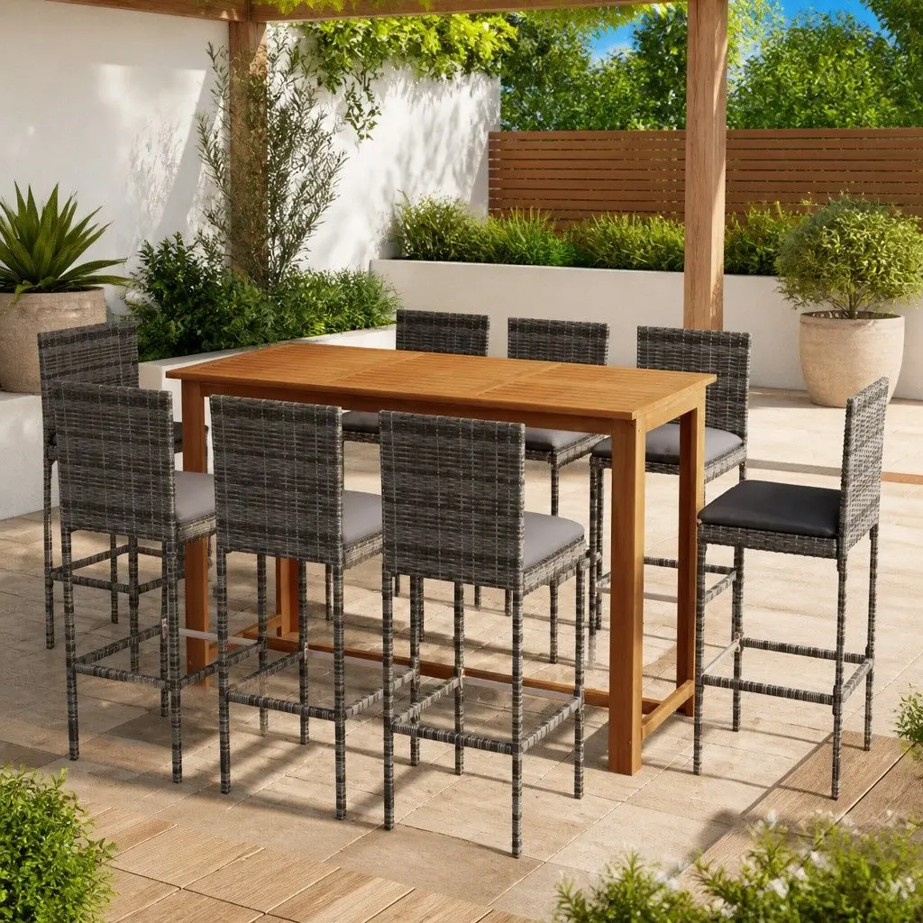 9 Piece Garden Bar Set with Removable Cushions