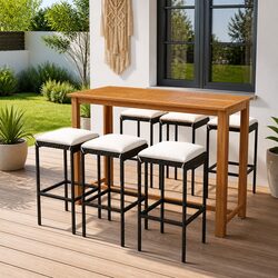 7 Piece Outdoor Garden Bar Set with Cushions Black Patio Furniture Dining