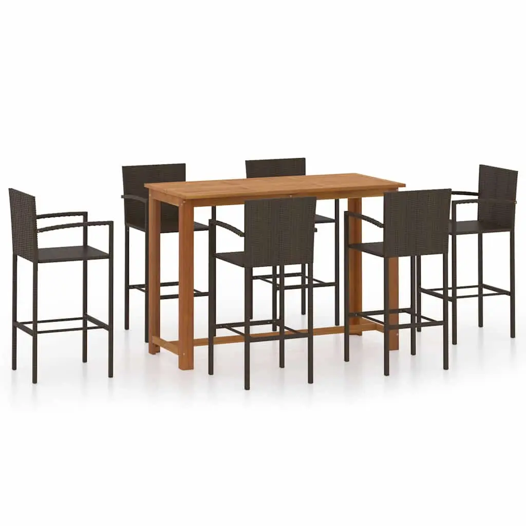7 Piece Outdoor Garden Bar Set Brown Patio Furniture Table Stools