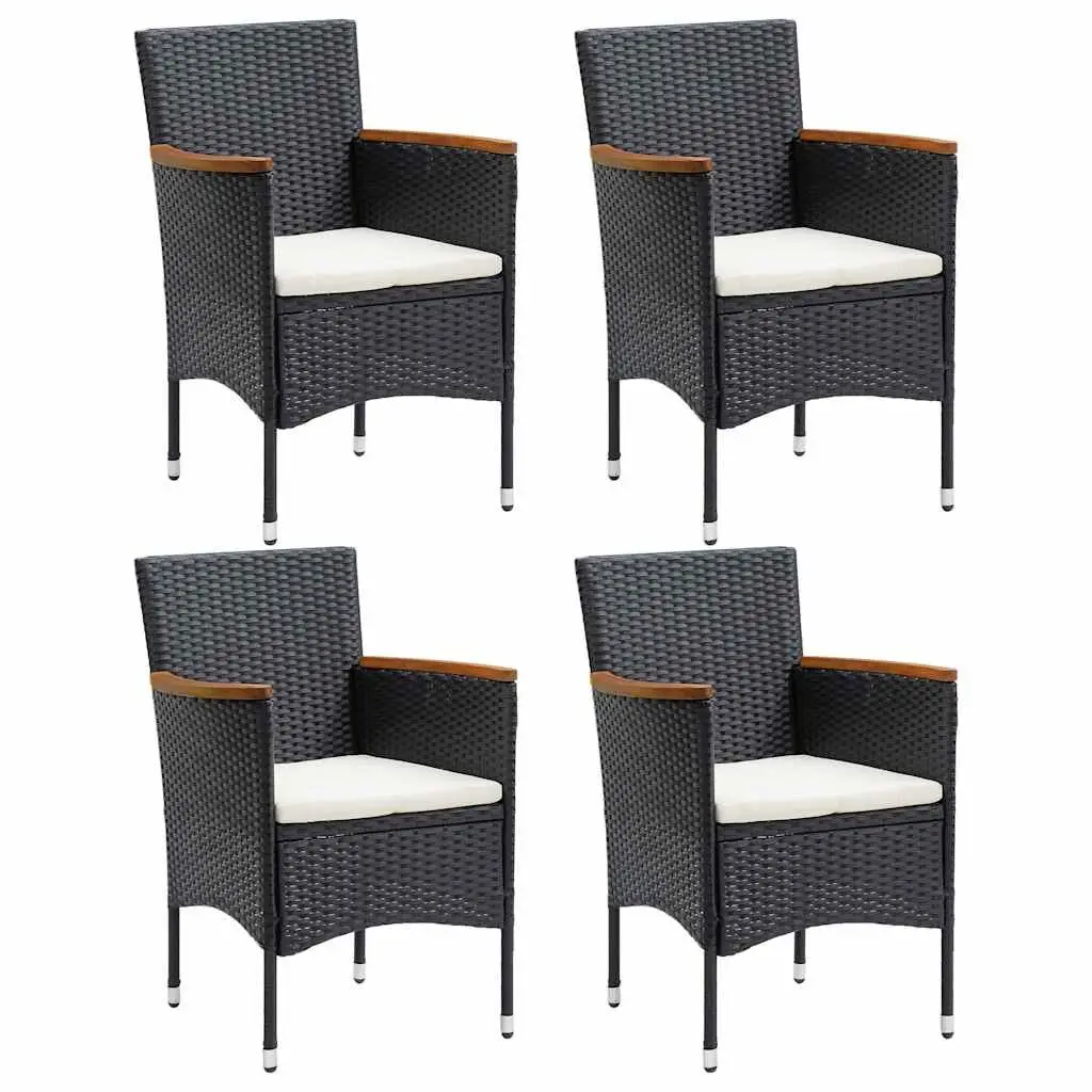 Outdoor Dining Set Black 5 Piece Weather Resistant Table with Chairs and Solid Wood Accents