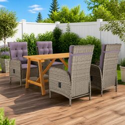 5 Piece Garden Dining Set Grey Acacia Wood Steel Frame Outdoor Furniture