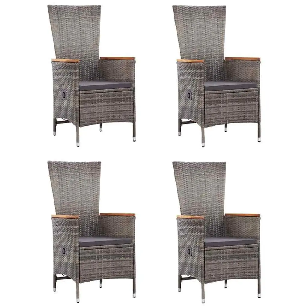 5 Piece Garden Dining Set Grey Acacia Wood Table Rattan Chairs Outdoor Furniture