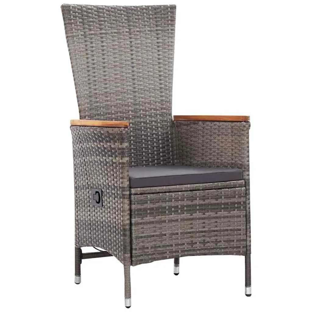 5 Piece Garden Dining Set Grey Acacia Wood Table Rattan Chairs Outdoor Furniture