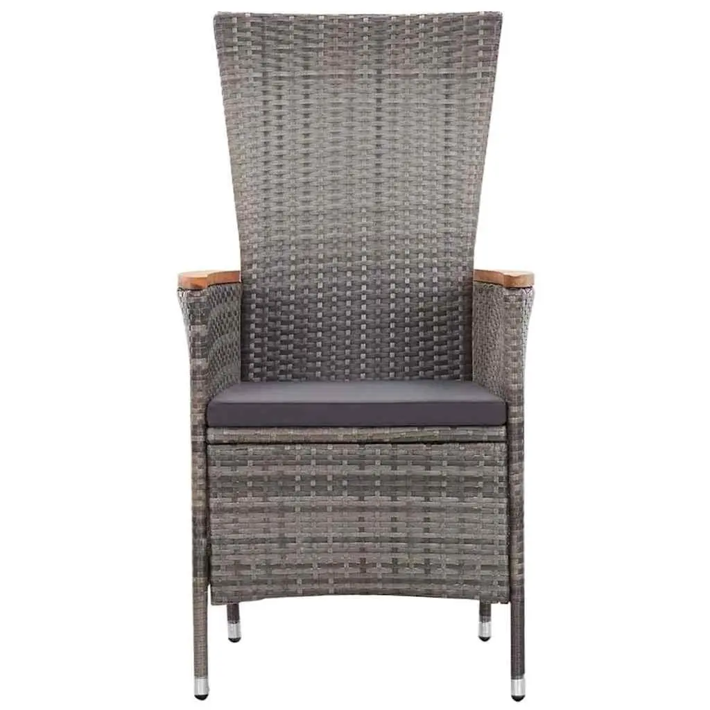5 Piece Garden Dining Set Grey Acacia Wood Table Rattan Chairs Outdoor Furniture