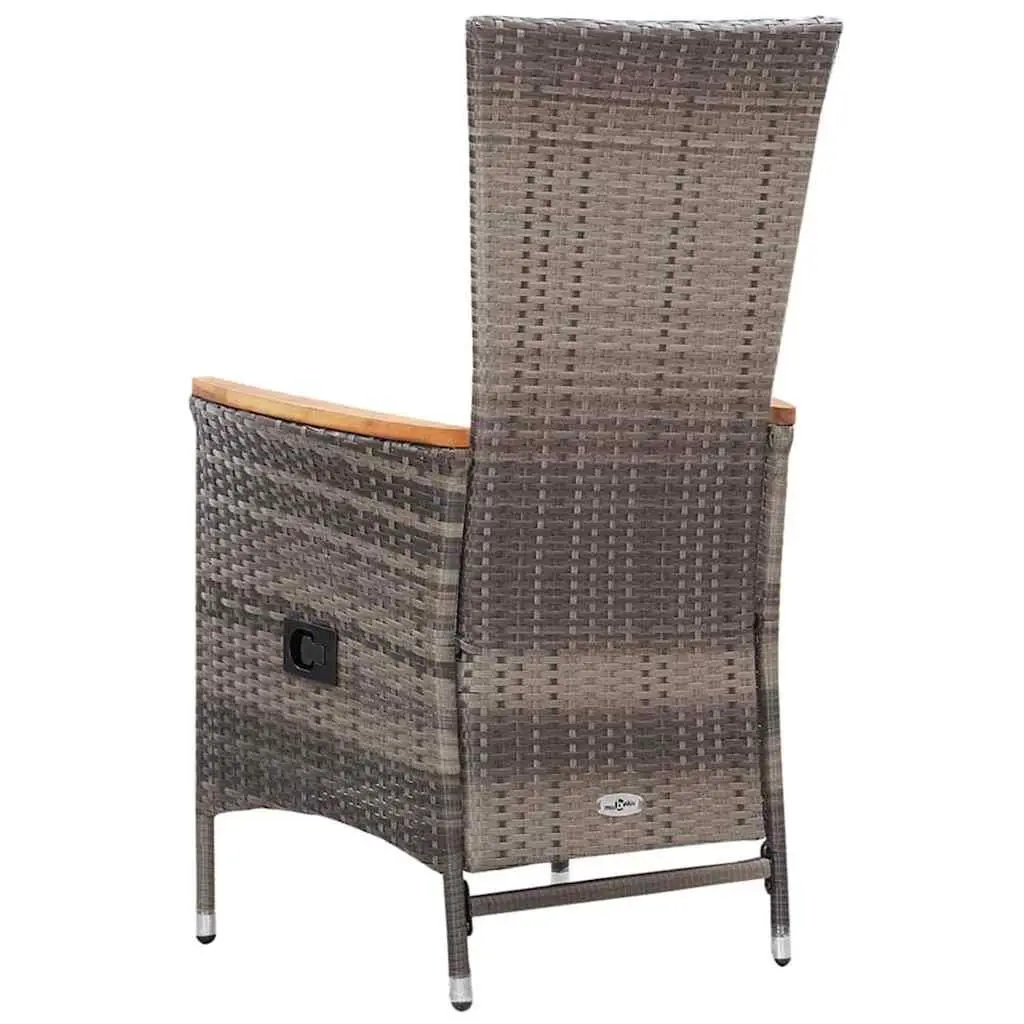 5 Piece Garden Dining Set Grey Acacia Wood Table Rattan Chairs Outdoor Furniture