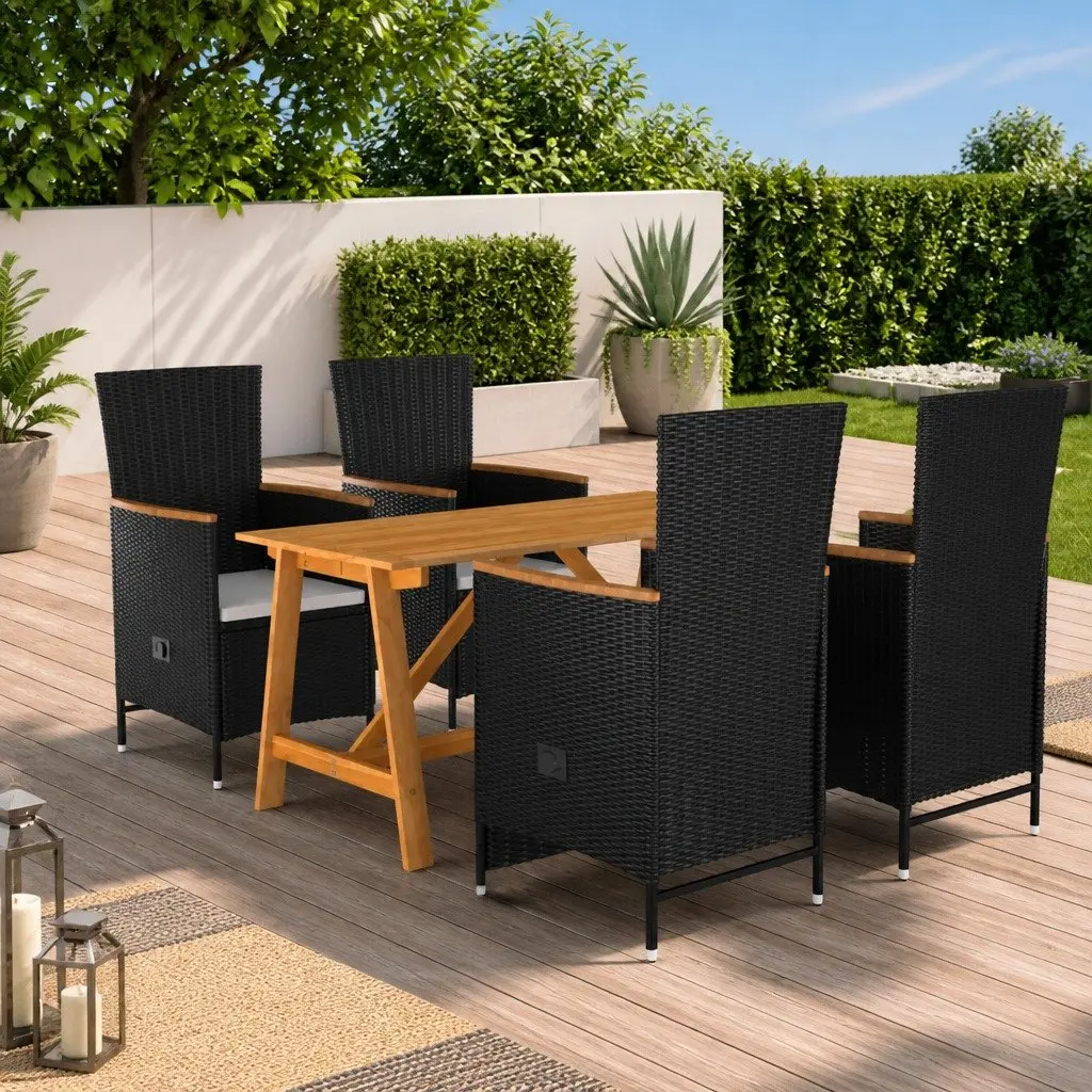 5 Piece Garden Dining Set Black Outdoor Table Chairs Reclining Backrest