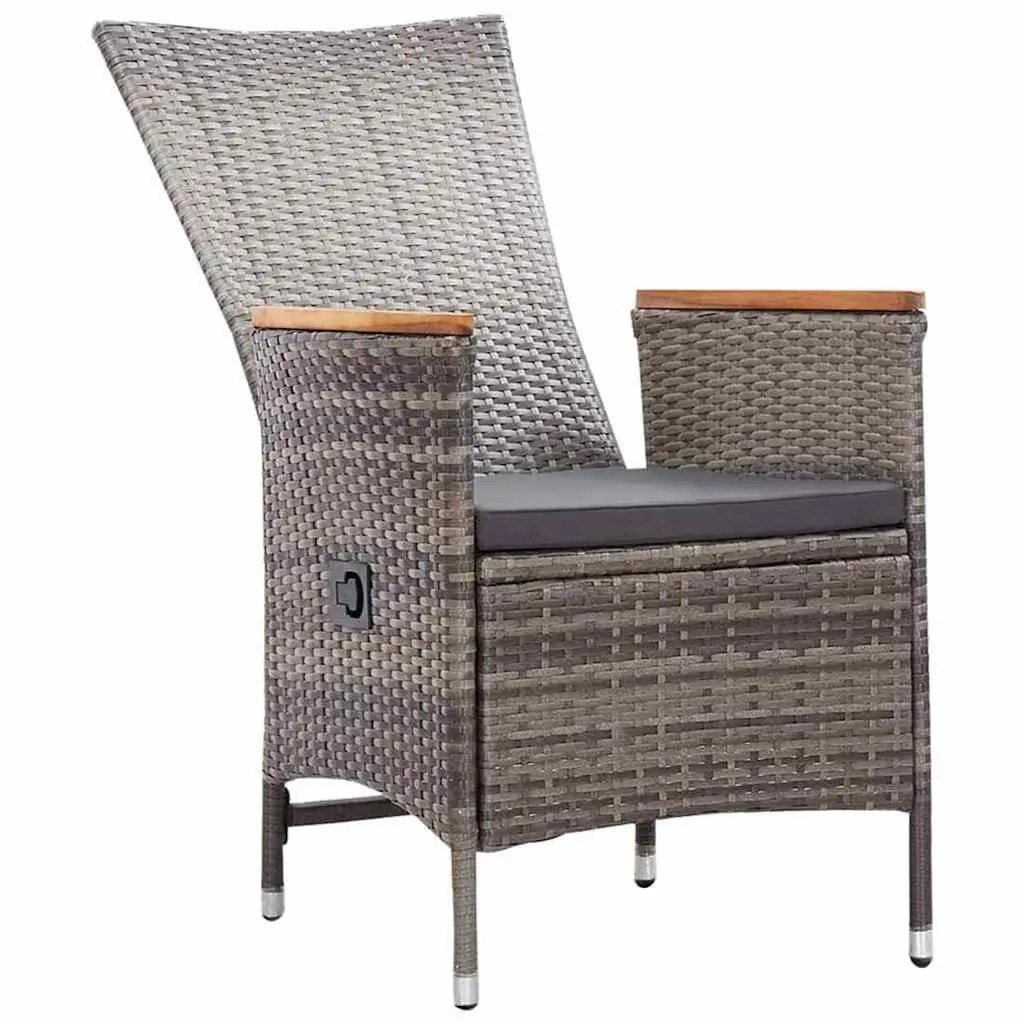 5 Piece Garden Dining Set Grey Acacia Wood Steel Frame Rattan Chairs Table