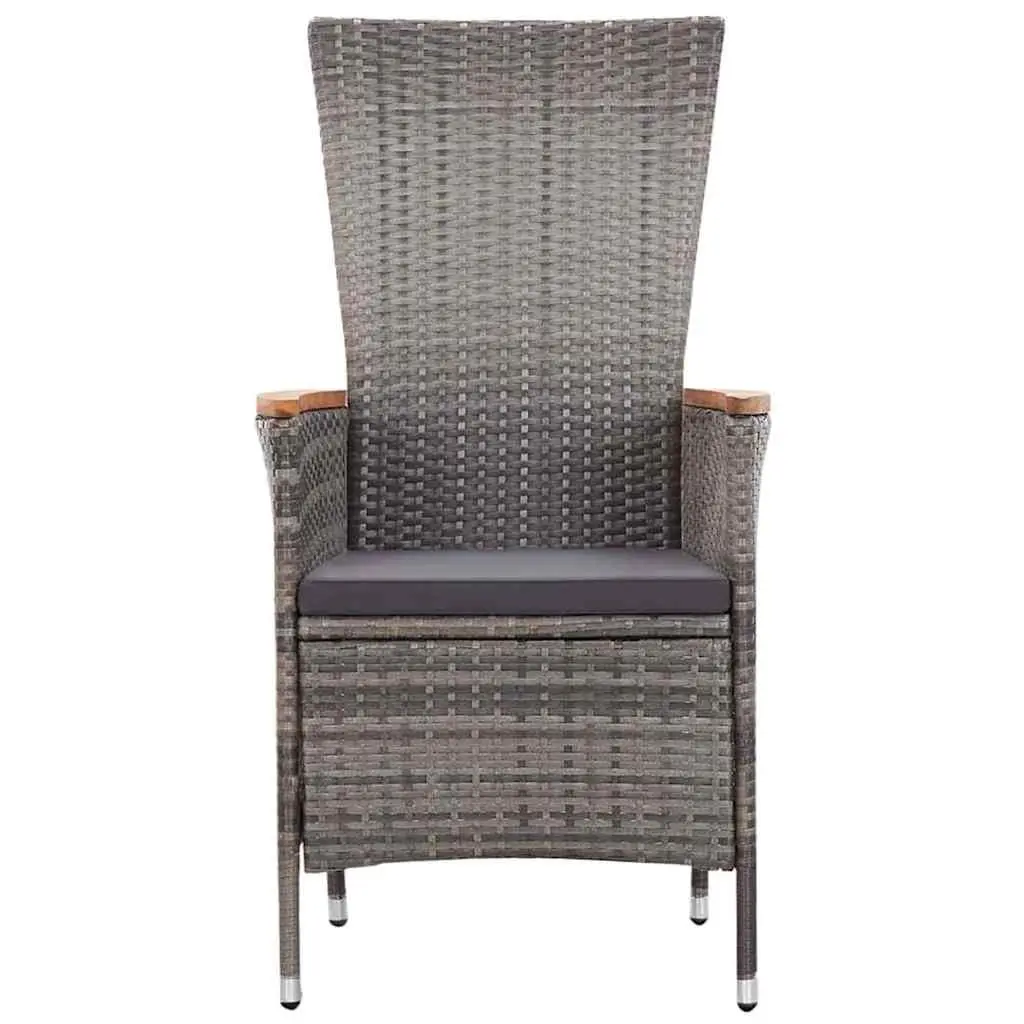 5 Piece Garden Dining Set Grey Acacia Wood Steel Frame Rattan Chairs Table