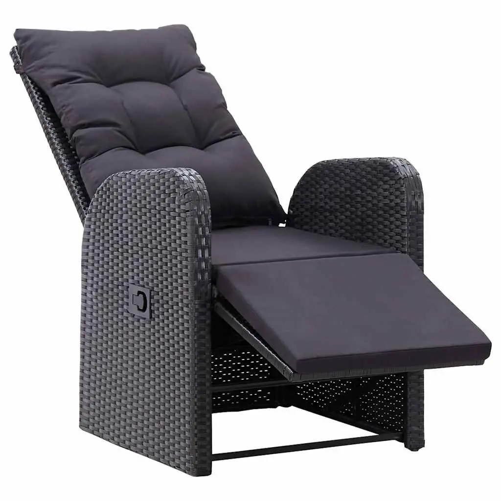 5 Piece Garden Dining Set Black Rattan Outdoor Table Chairs Adjustable Backrest