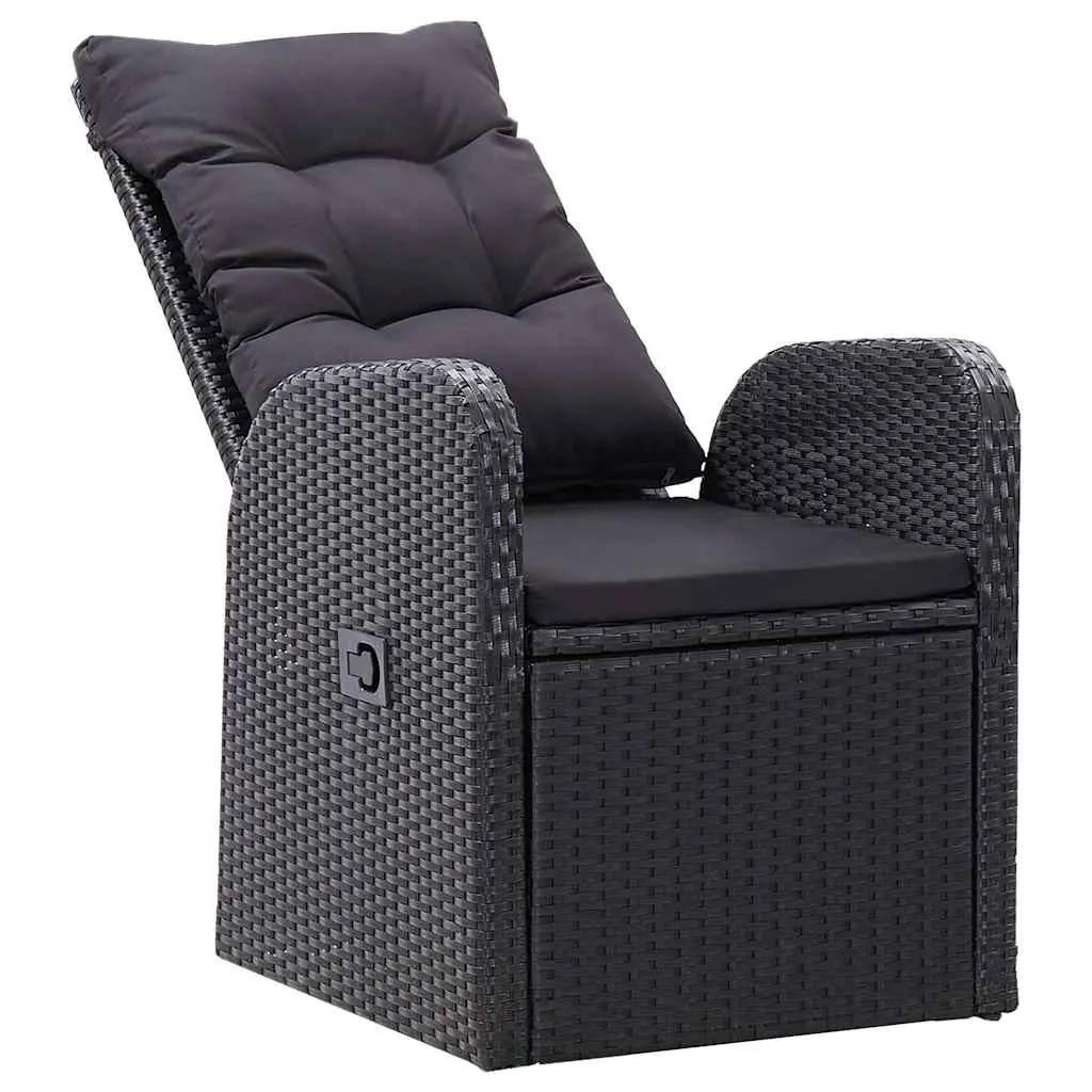 5 Piece Garden Dining Set Black Rattan Outdoor Table Chairs Adjustable Backrest