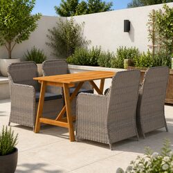 5 Piece Garden Dining Set Brown Acacia Wood Outdoor Furniture Patio Table Chairs