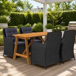 Black 5-Piece Garden Dining Set for Outdoors