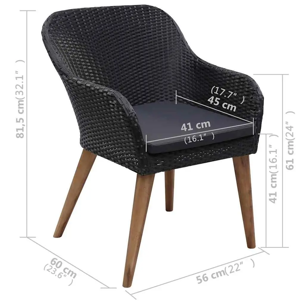 Garden Dining Set 5 Piece Outdoor Table Chairs Black Rattan Furniture Patio