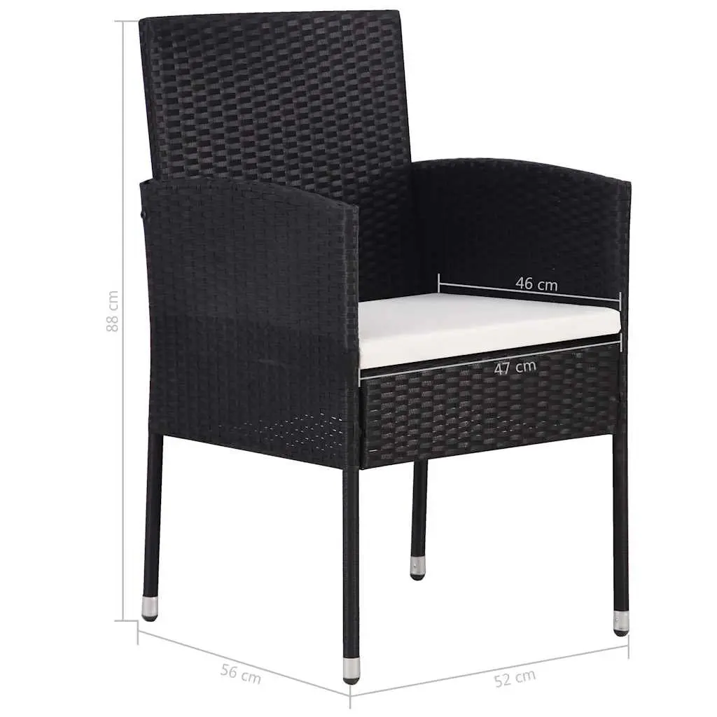 5 Piece Garden Dining Set Black Outdoor Table and Chairs with Cushions
