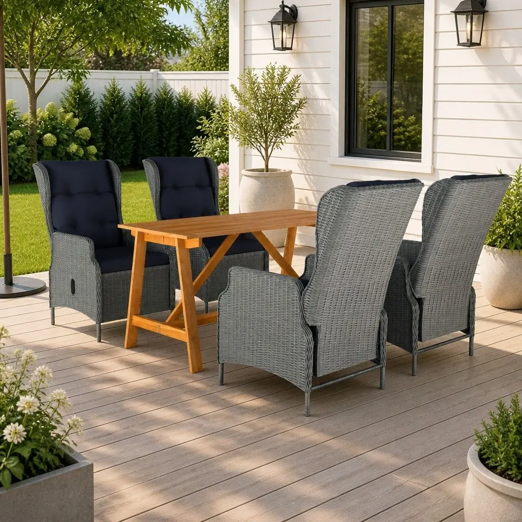 5 Piece Garden Dining Set Outdoor Table Chairs Grey Patio Furniture