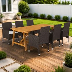 7 Piece Outdoor Dining Set in Acacia Brown