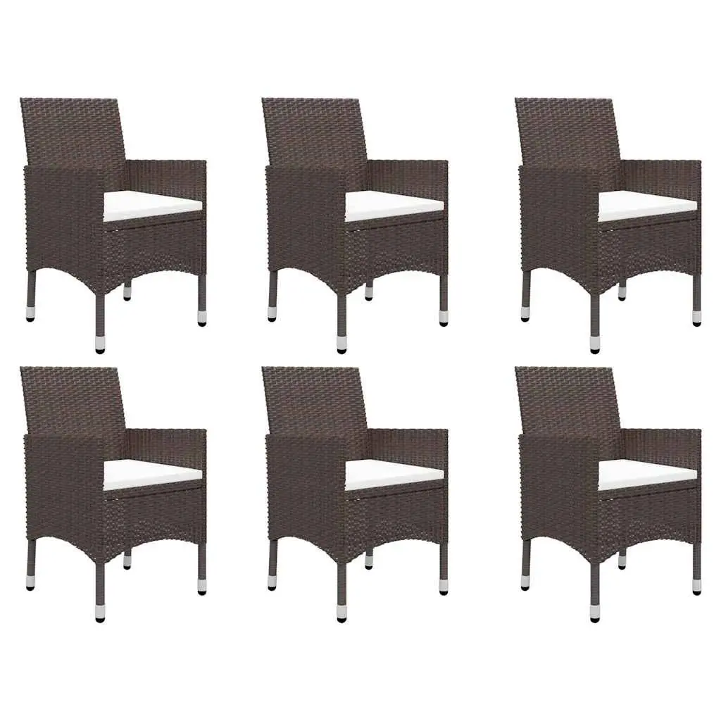7 Piece Garden Dining Set Brown Acacia Wood Steel Frame PE Rattan Chairs