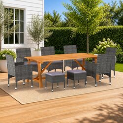 9 Piece Outdoor Dining Set in Grey