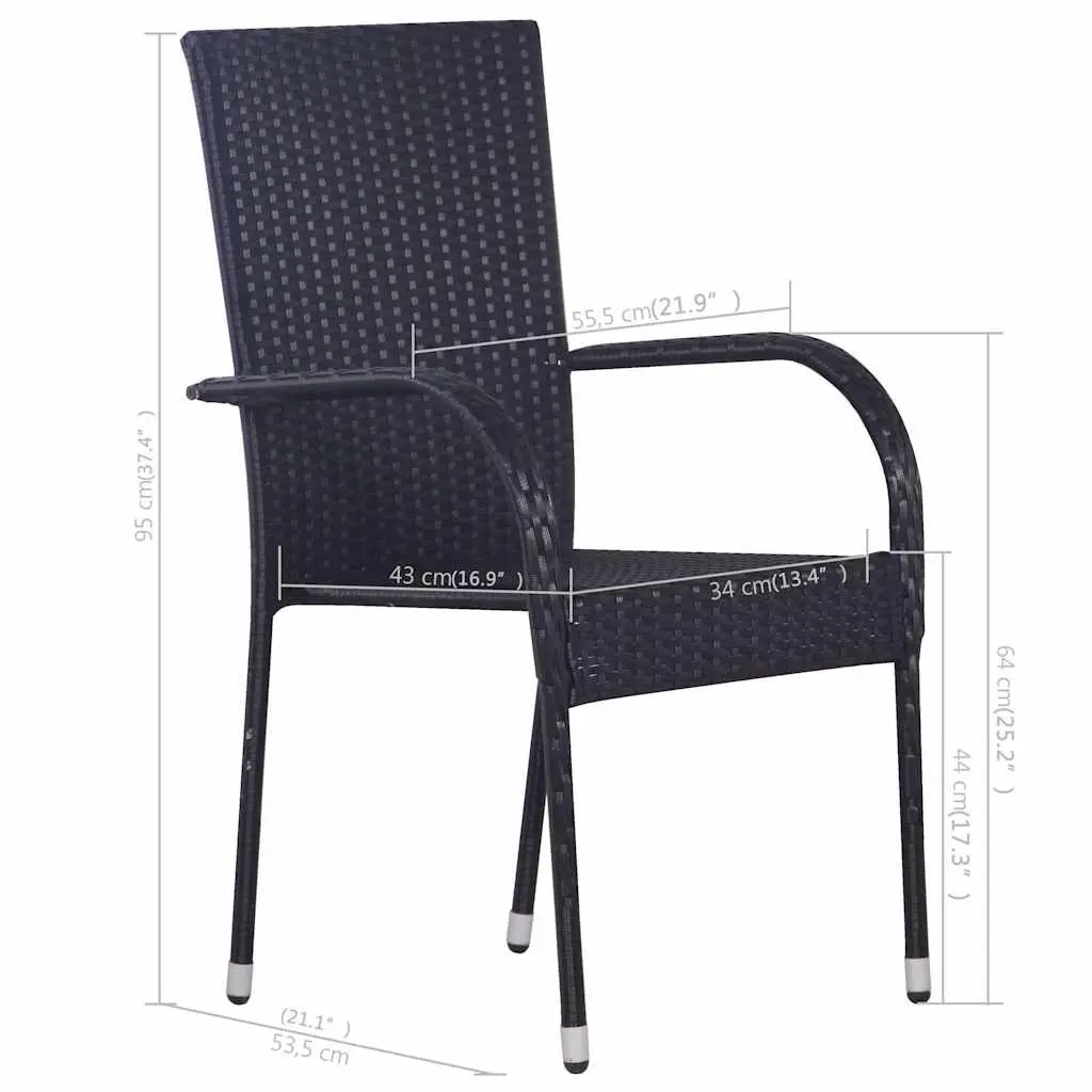 7 Piece Outdoor Dining Set Black Acacia Wood Table Steel Rattan Chairs Weather Resistant