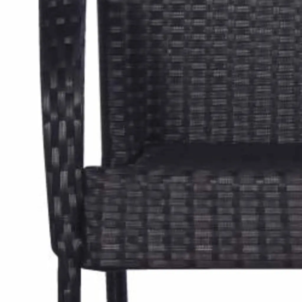 7 Piece Outdoor Dining Set Black Acacia Wood Table Steel Rattan Chairs Weather Resistant